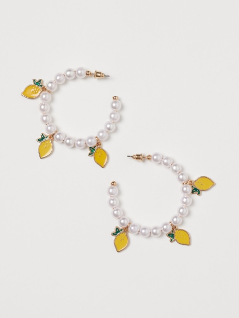 

H&M Women White Beaded Lemon-Pendant Earrings