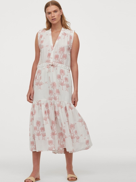 

H&M Women White Printed Cotton-Blend Dress