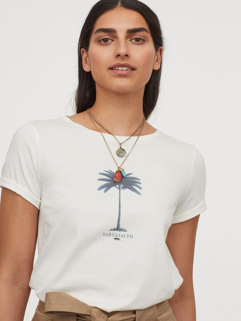

H&M Women White Boxy Printed T-shirt