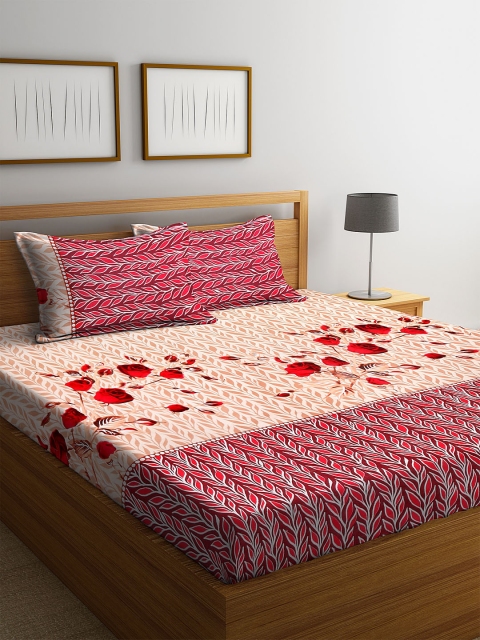 

NEUDIS Maroon & Beige Floral 180 TC Cotton 1 Queen Bedsheet with 2 Pillow Covers