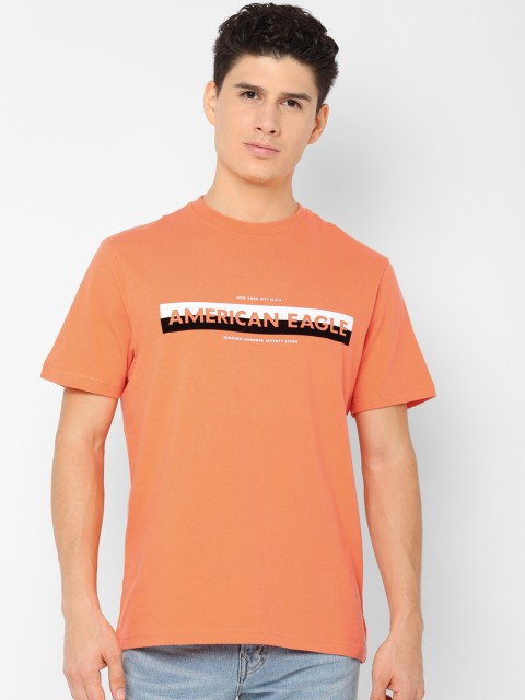 

AMERICAN EAGLE OUTFITTERS Men Orange Printed Round Neck T-shirt