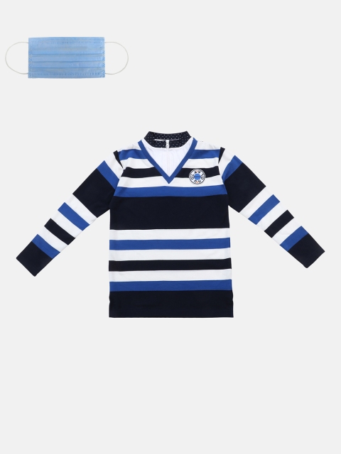 

Lil Tomatoes Boys Navy Blue White Striped V-Neck Pure Cotton T-shirt