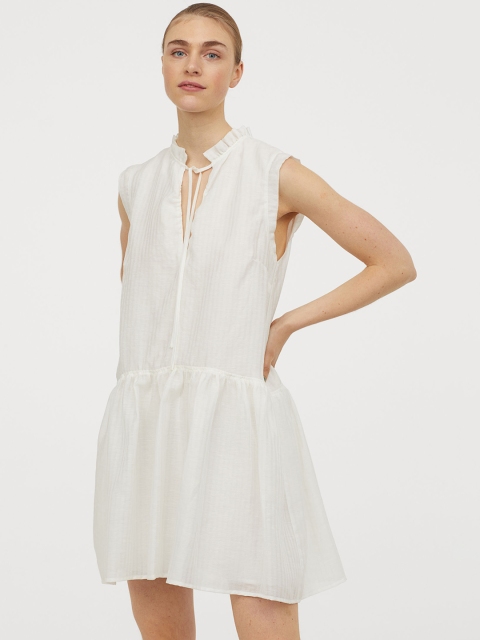 

H&M Women White Solid Lyocell-blend Dress
