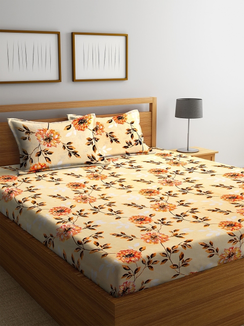 

NEUDIS Yellow Floral 152 TC Cotton 1 Queen Bedsheet with 2 Pillow Covers