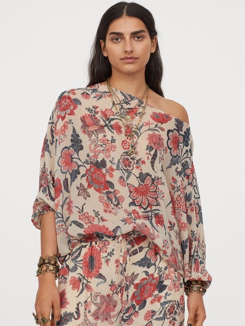 

H&M Women Multicolored Floral Print Wide Chiffon Blouse, Multi