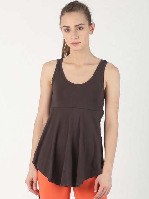 

Soul Space Women Coffee Brown Solid Longline Tank Pure Cotton Top
