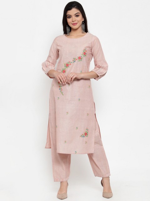 

ANAISA Women Pink Embroidered Kurta with Trousers