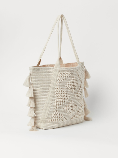 

H&M Women Off White Tasselled Shopper Bag