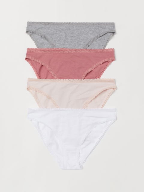 

H&M Women Multicolored Solid 4-pack Cotton Bikini Briefs, Multi