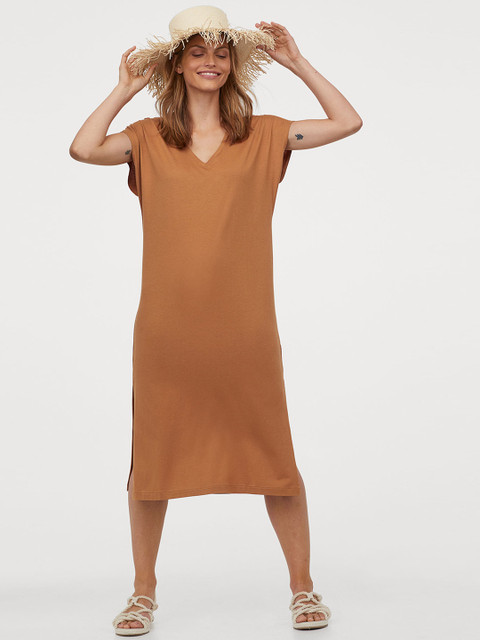 

H&M Women Brown Solid Jersey T-shirt Dress