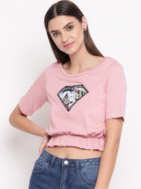 

AKIMIA Women Peach-Coloured Printed Cinched Waist Top
