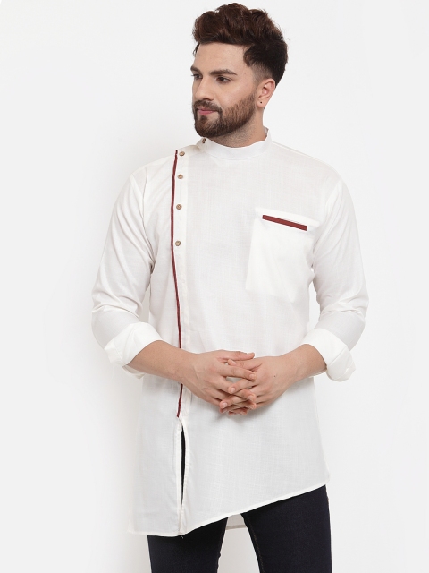 

Benstoke Men White Solid Straight Kurta