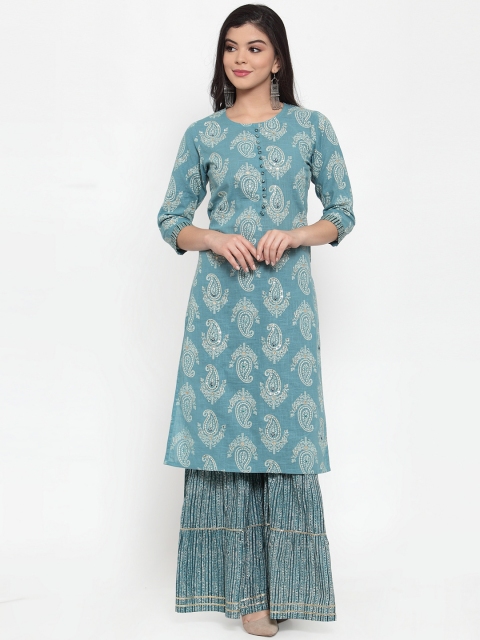 

ANAISA Women Blue Printed Kurti with Sharara