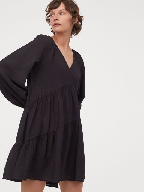 

H&M Women Black Solid A-Line Tiered Dress