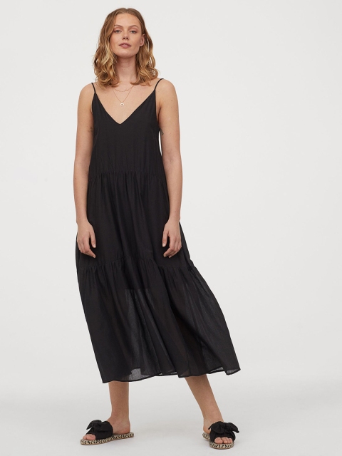 

H&M Women Black Solid Maxi Tiered Dress