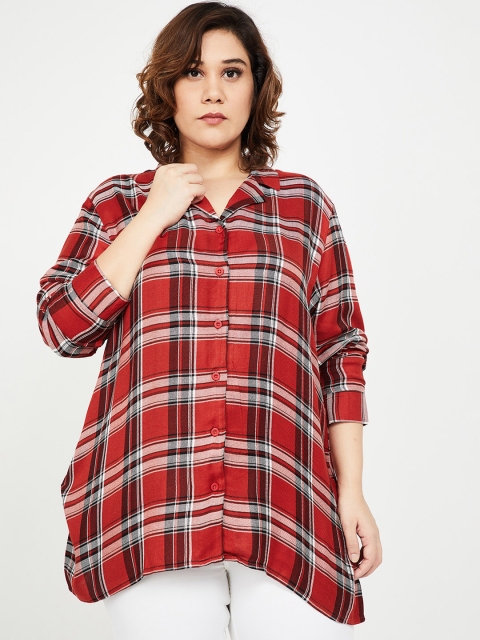 

nexus Plus Size Women Red Black Regular Fit Checked Casual Shirt