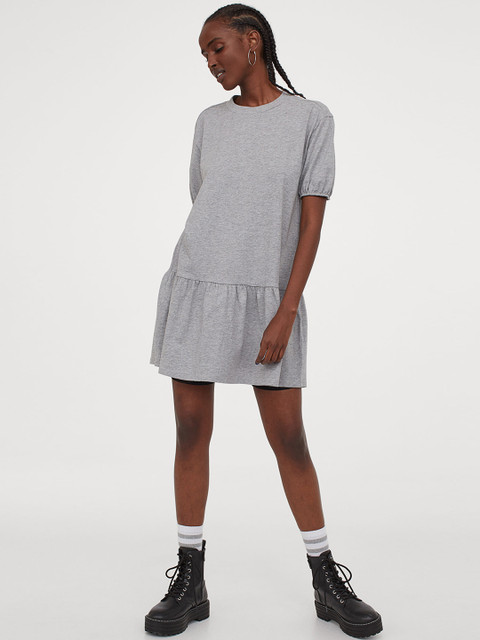 

H&M Women Grey Solid Drop-Waist Dress