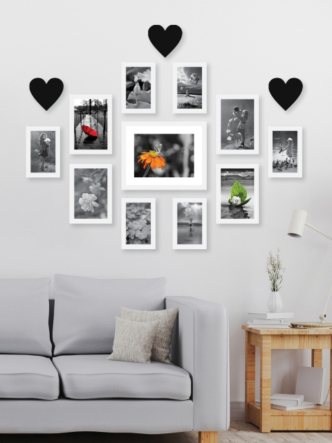 RANDOM Set Of 11 White & Black New Synthetic Collage Photo Frames With Heart Plaques