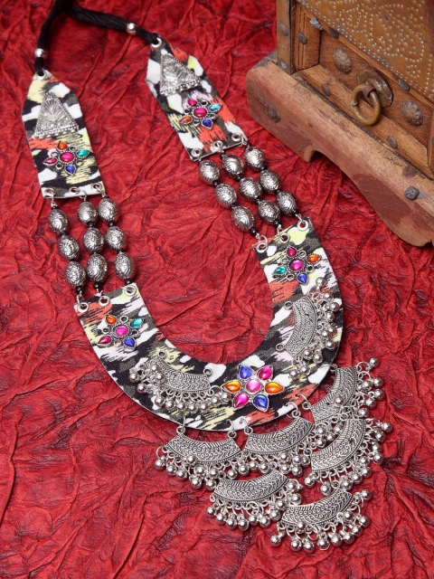 Multi-coloured Silver-Plated Handcrafted Afghan Bohemian Layered Necklace