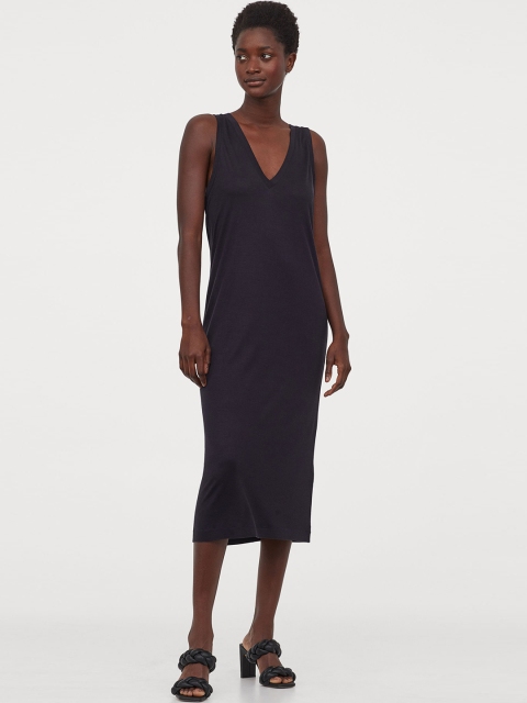 

H&M Women Blue Solid V-Neck Jersey Dress