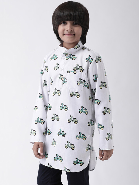 

Hangup Boys Off-White & Green Printed Straight Kurta