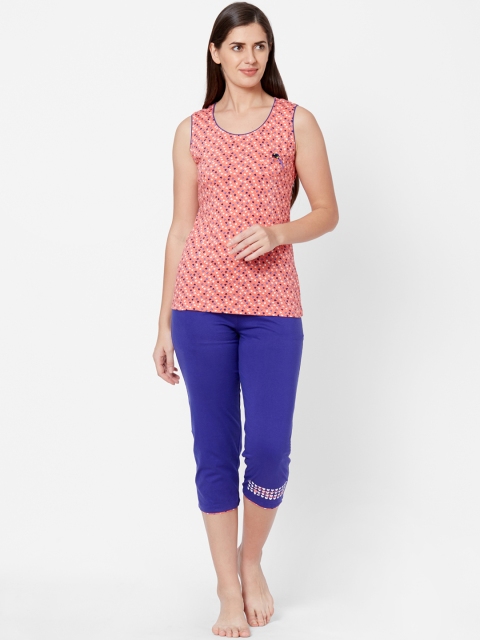 

Juliet Women Peach-Coloured & Blue Printed Night suit