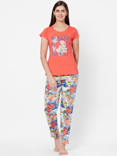 

Juliet Women 3 Pc Peach-Coloured & Green Printed Pyjamas Set