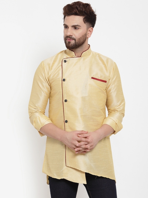 

Benstoke Men Gold-Toned Woven Design Straight Kurta