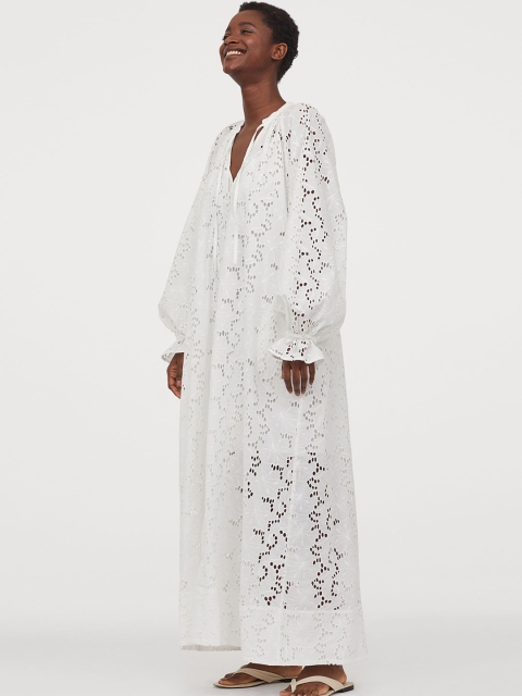 

H&M Women White Solid Broderie Anglaise Sustainable Dress