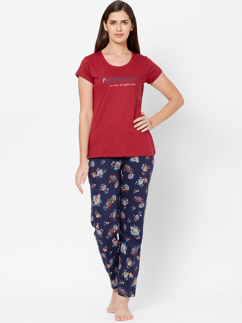 

Juliet Women Maroon & Blue Printed Night suit