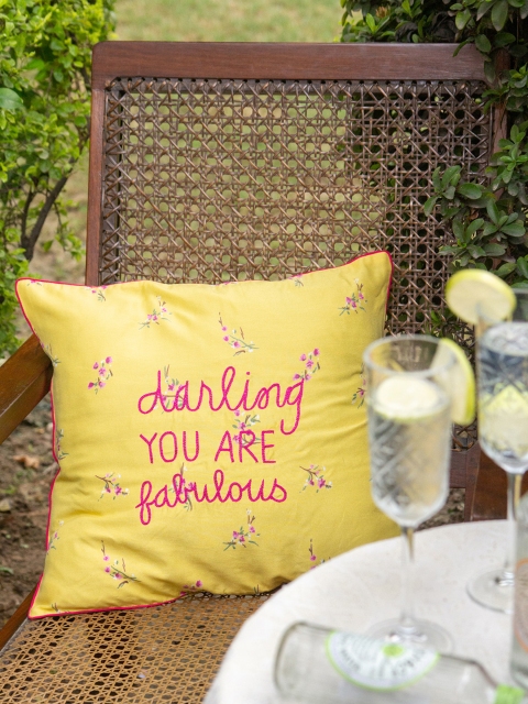BandBox Yellow Single Floral Square Cushion Cover