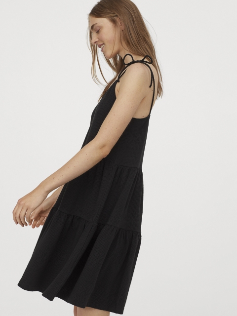 

H&M Women Black Self-Design V-Neck Jersey Dress