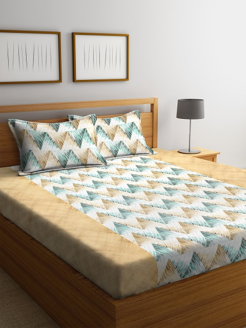

NEUDIS Green Geometric 210 TC Cotton 1 Queen Bedsheet with 2 Pillow Covers