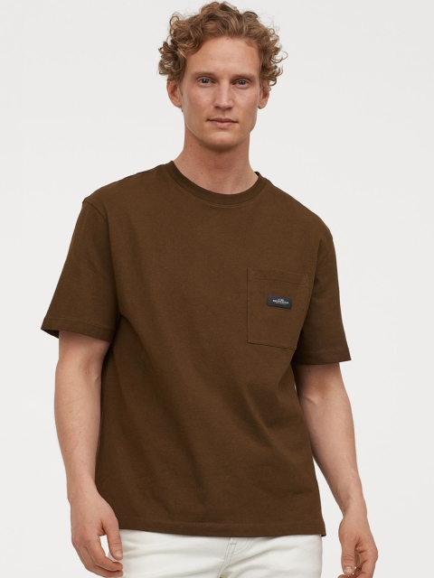 

H&M Men Brown Solid Cotton T-shirt