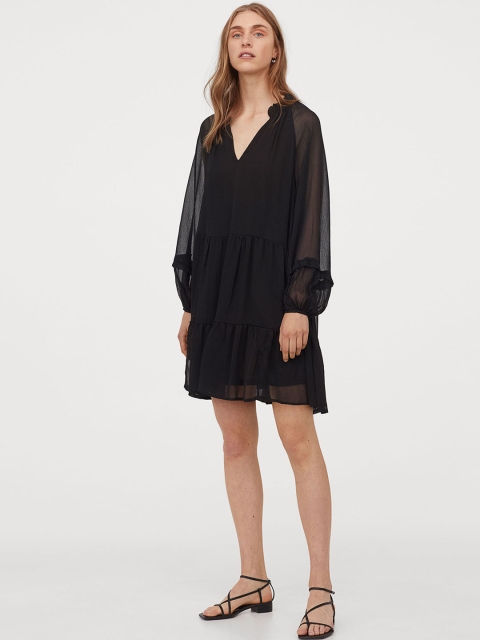 

H&M Women Black Solid Chiffon Dress