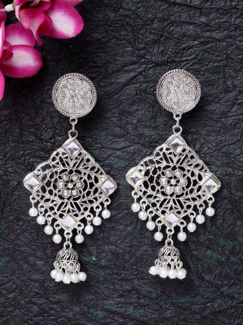 

Moedbuille Silver-Toned & Brass-Plated Dome Shaped Drop Earrings