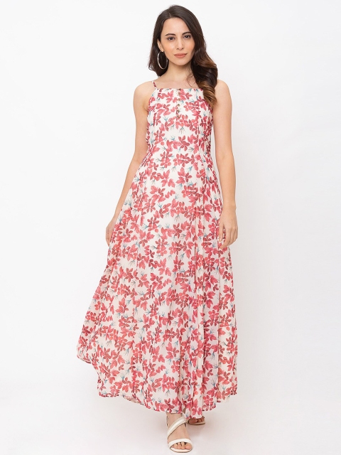 

Iti Women Off-White & Pink Floral Printed Maxi Dress