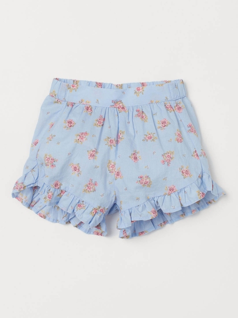 

H&M Girls Pastel Blue & Pink Floral Print Frill-Trimmed Cotton Shorts
