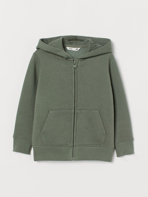 

H&M Boys Green Solid Hooded Sweatshirt