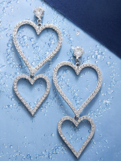 

TOKYO TALKIES Silver-Plated Handcrafted Heart Shaped Drop Earrings