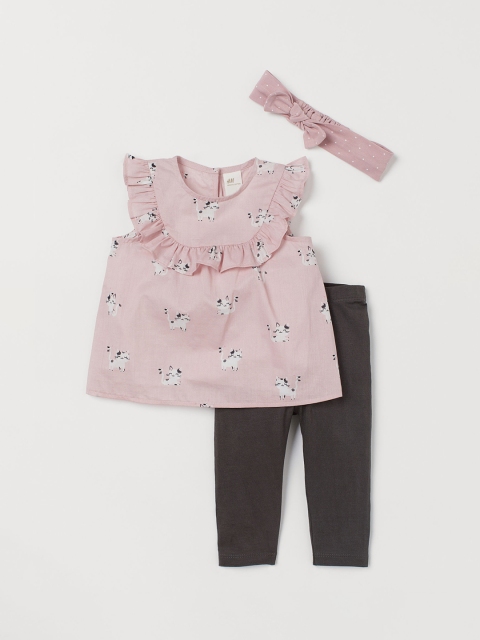

H&M Girls Pink & Brown 3-Piece Printed Cotton Clothing Set