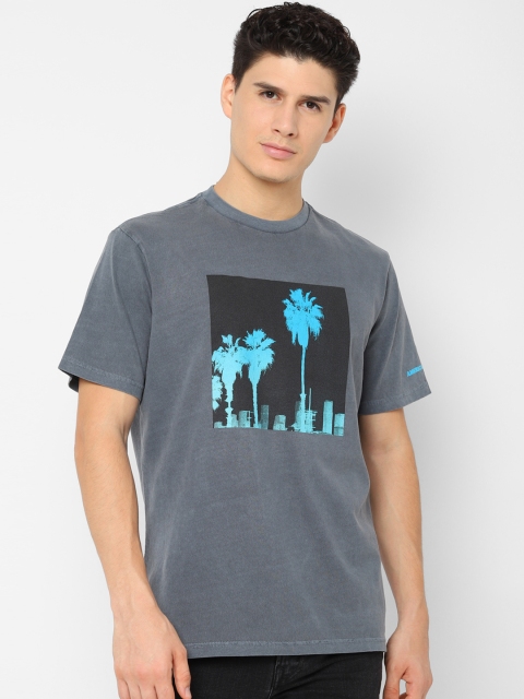 

AMERICAN EAGLE OUTFITTERS Men Grey & Black Printed Round Neck T-shirt