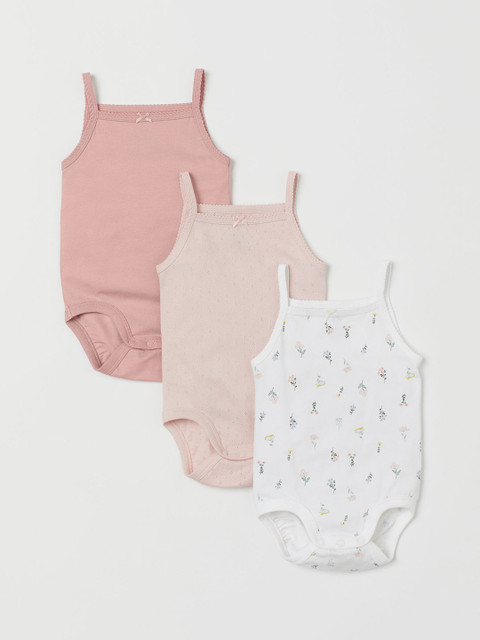 

H&M Girls Peach & White 3-pack Cotton Sustainable Bodysuits