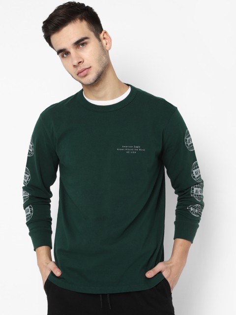 

AMERICAN EAGLE OUTFITTERS Men Green Printed Round Neck T-shirt