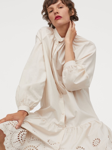 

H&M Women White Solid Cotton Dress