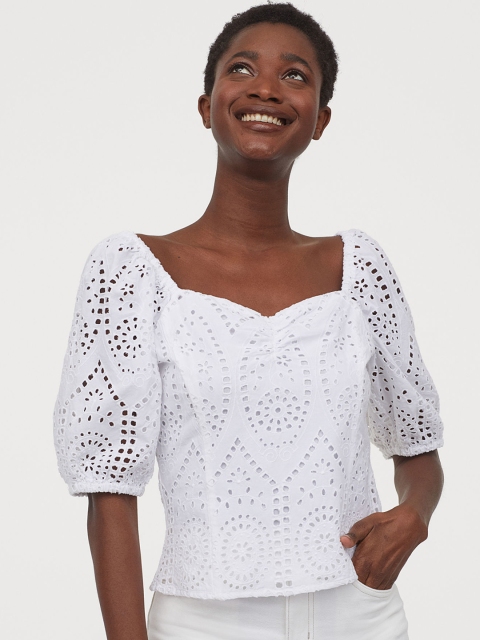 

H&M Women White Broderie Anglaise Blouse