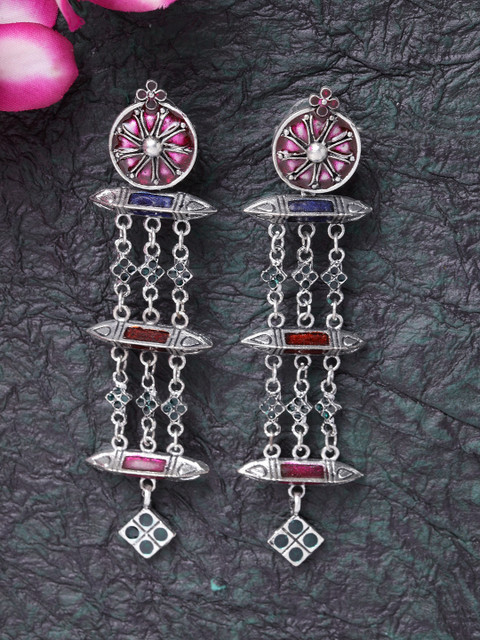 

Moedbuille Multicoloured Contemporary Handcrafted Meenakari Drop Earrings, Multi