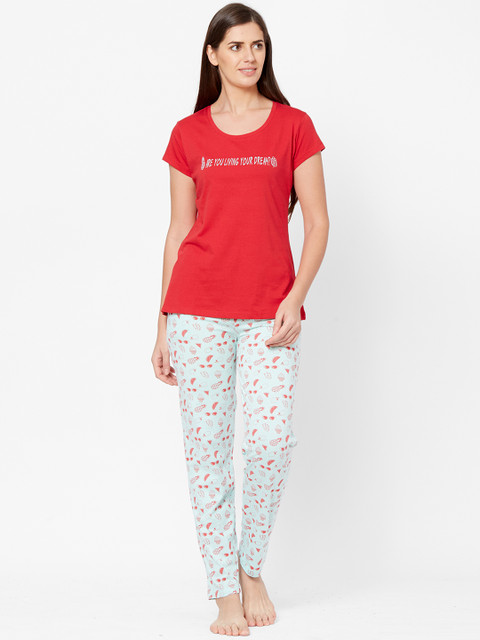 

Juliet Women Red & White Printed Night suit