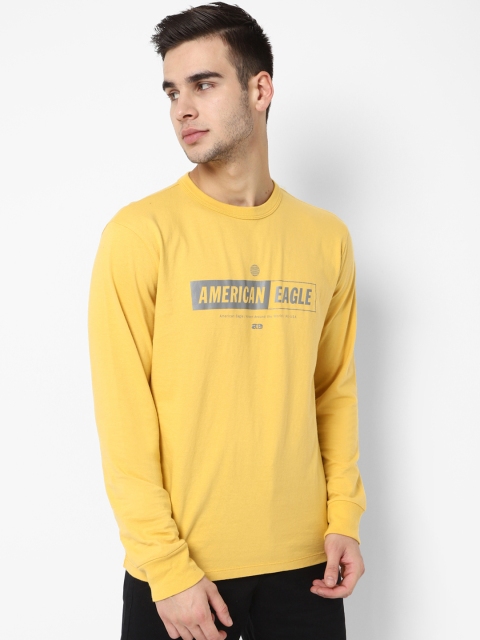 

AMERICAN EAGLE OUTFITTERS Men Yellow Printed Round Neck T-shirt