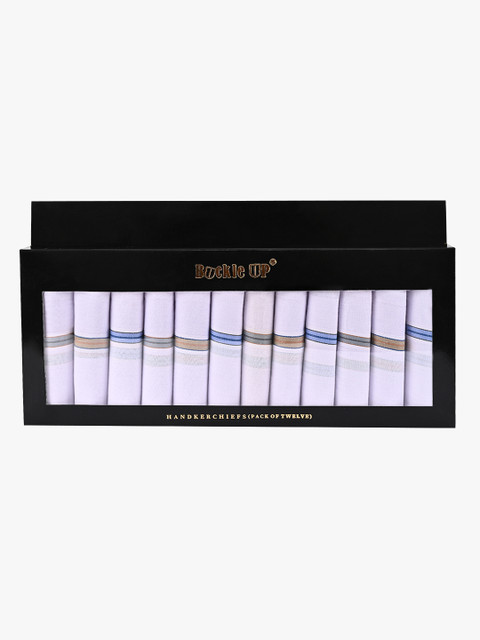

BuckleUp Men Set of 12 White Solid Handkerchief Accessory Gift Set